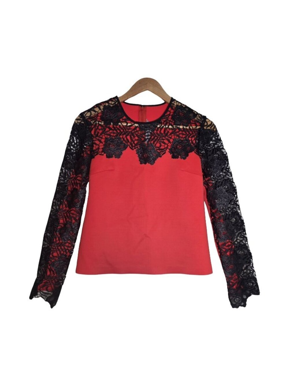 Women's - Clover Canyon Red and Black Lace Floral Blouse, Size XS